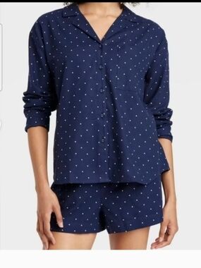 Auden Navy and White Polka Dot Two-Piece Pajama Set Medium